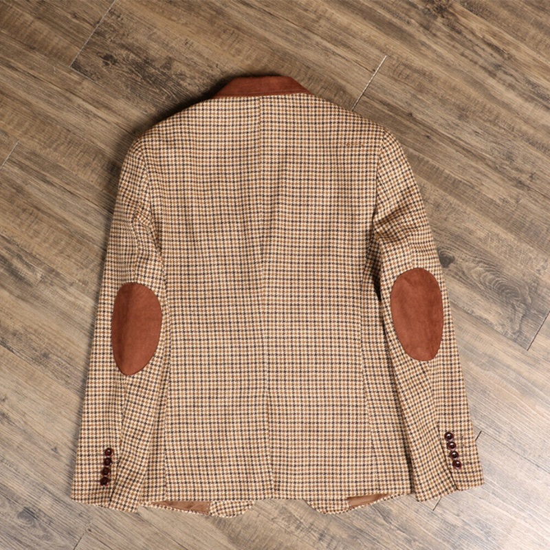 newest khaki houndstooth suits formal wool blend tweed vintage tuxedo mens two button notch lapel bridegroom suits