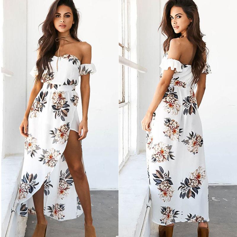Boho Floral Summer Dress 2020 Women Sexy Split Maxi Dress Ladies Off Shoulder Long Dresses Beach Wedding Party Chiffon, White 
Boho Floral Summer Dress 2020 Women Sexy Split Maxi Dress Ladies Off Shoulder Long Dresses Beach Wedding Party Chiffon, White