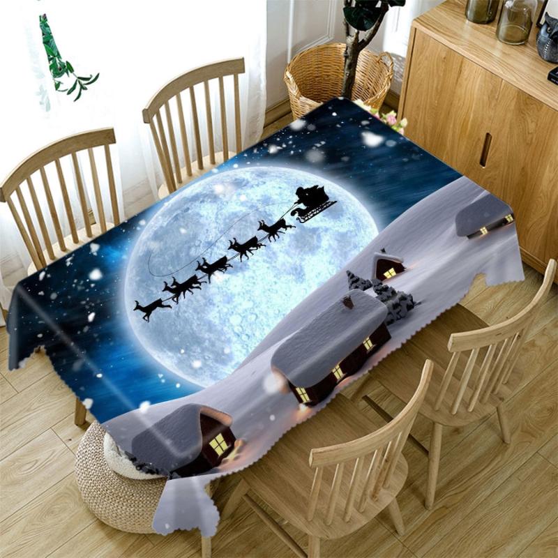 Table Cloth Home Christmas Party Decorations Tablecloth Blue Crystal Tree Pattern Thicken Cotton Rectangular Round 3d