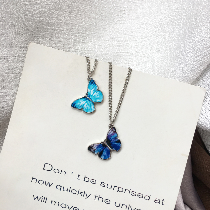 Butterfly Necklace 2020 New Fashion Blue Butterfly Pendant Necklace for Women Girls