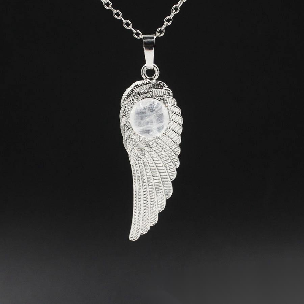 QIMOSHI Natural Crystal Quartz Angel Wings Pendant Necklace for Women Girl Chakra Reiki Healing Eye Dream Yoga Choker Jewelry