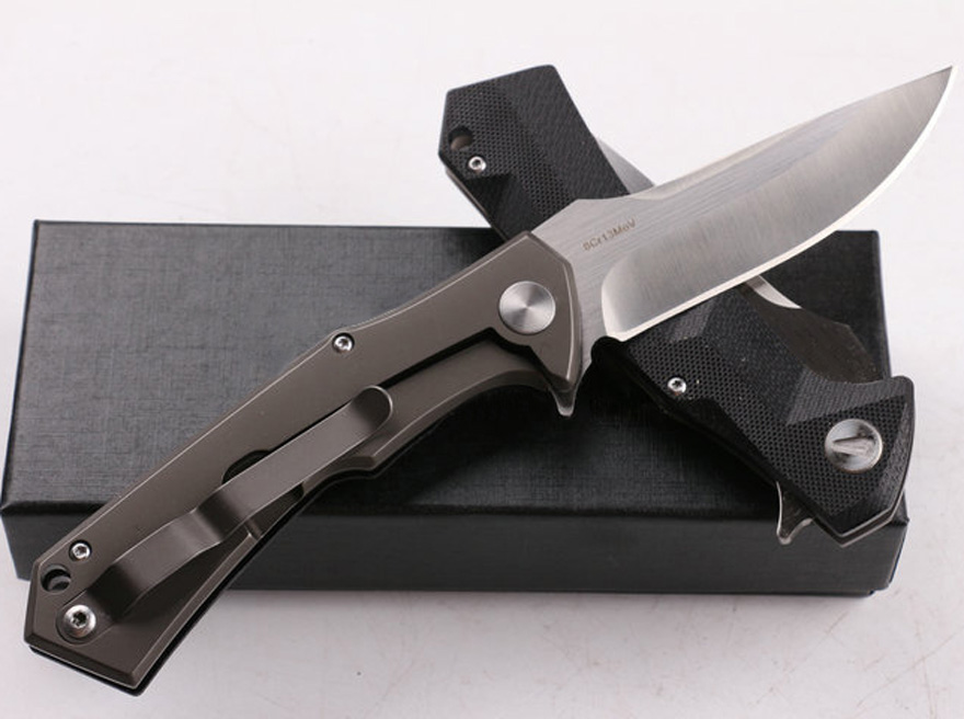 Special Offer Black Flipper Knife 8Cr13 Drop Point Satin / Stone Wash Blade G10 Handle Ball Bearing EDC Pocket Folding Knives
