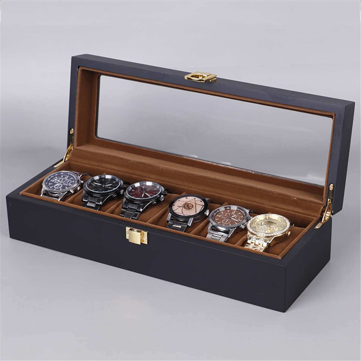 6/10/12 Grids Watch box Wooden Glass Box glasses Case Storage Organizer Luxury Jewelry Display Multifunctio Box Watch Black CX200807