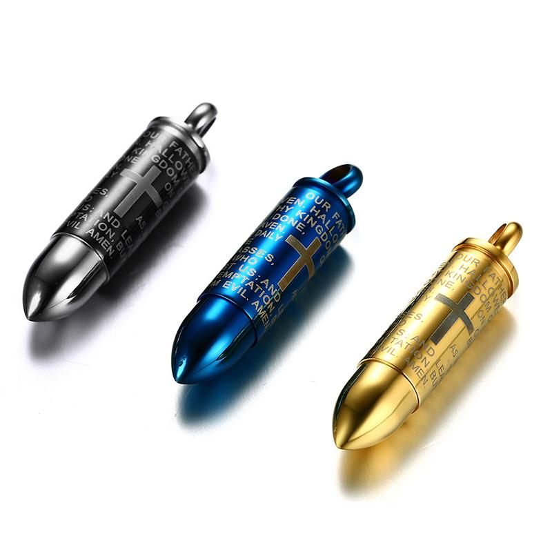Bullet Pendant for Men Engraved Lord Bible Prayer Necklace Stainless Steel Male Jewelry Cremation Ashes Urn Bijoux8530583