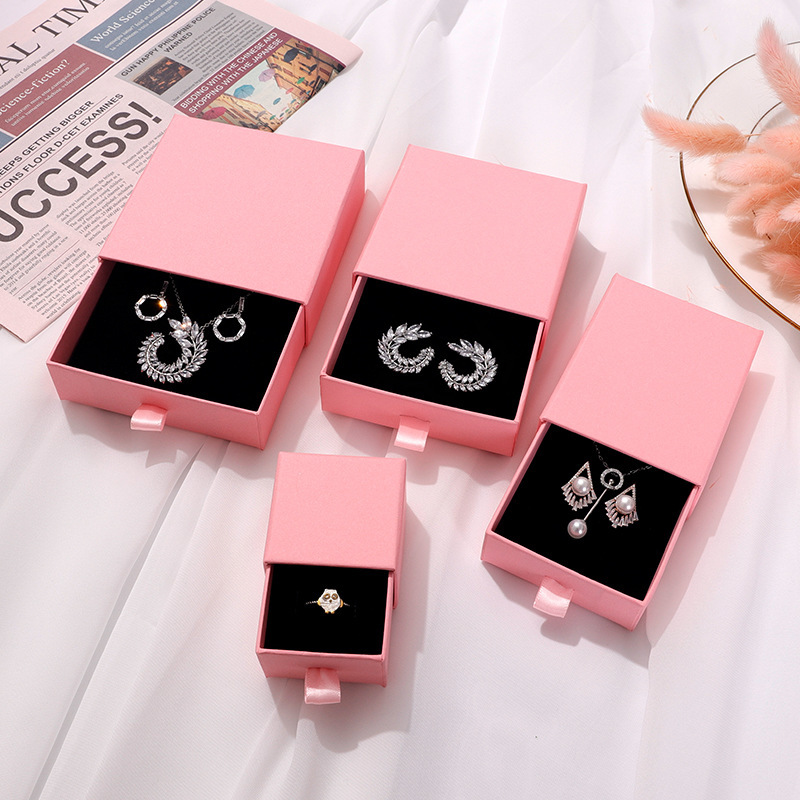 Customizable Logo Carton Box Necklace Bracelet Earrings Jewelry Packaging Display pink 10pcs Pull Out Wholesale Lots Bulk BOX T200808