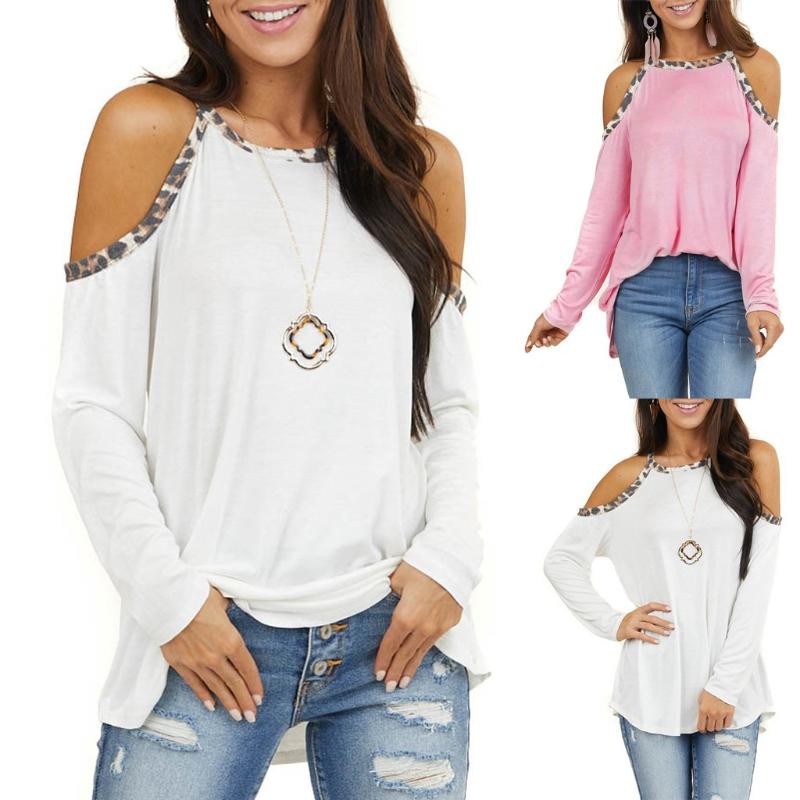 Leopard Print T-Shirt Tops Women's Casual Dew Shoulder Long Sleeve O-Neck Loose T Shirt Tops Casual T-Shirt roupas femininas, Pink
Leopard Print T-Shirt Tops Women's Casual Dew Shoulder Long Sleeve O-Neck Loose T Shirt Tops Casual T-Shirt roupas femininas, Pink