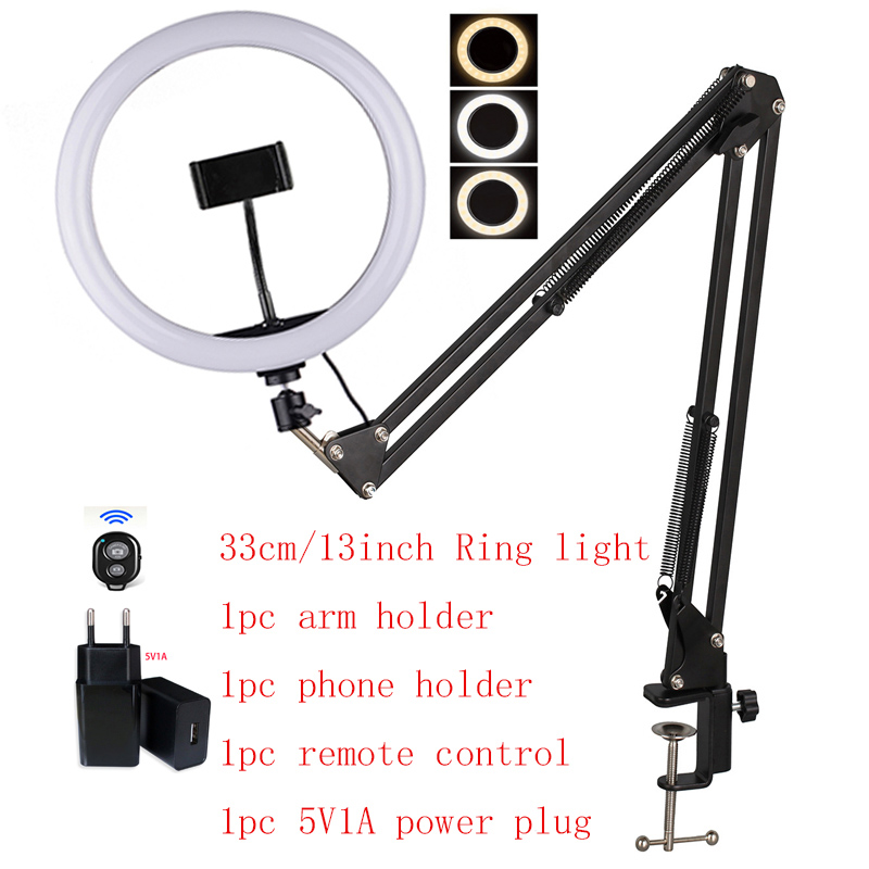 16cm 26cm 33cm Ring Light with Arm Table Holder wahite yellow 3colors lights 1pc Remote Control Phone Holder 5V1A EU Power Plug
16cm 26cm 33cm Ring Light with Arm Table Holder wahite yellow 3colors lights 1pc Remote Control Phone Holder 5V1A EU Power Plug