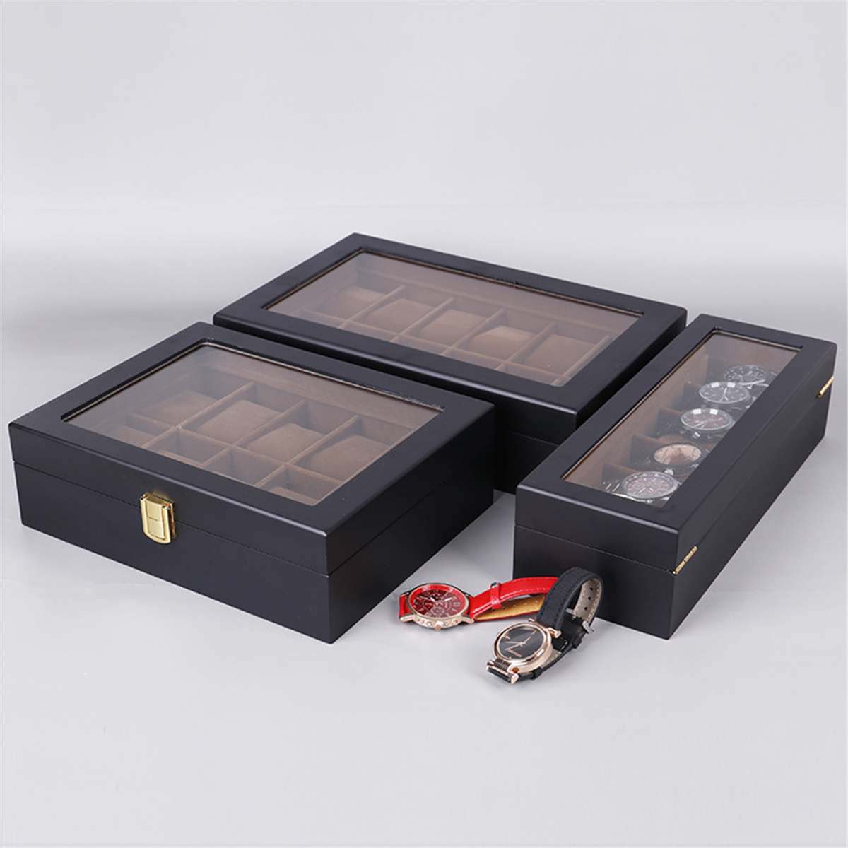 6/10/12 Grids Watch box Wooden Glass Box glasses Case Storage Organizer Luxury Jewelry Display Multifunctio Box Watch Black CX200807