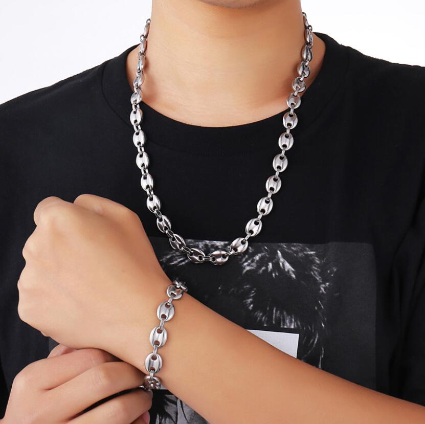 NEW HIP Hop width 11MM 60CM stainless steel gold and silver coffee bean chain necklace men039s jewelry