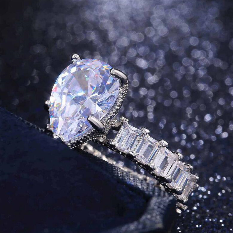 Choucong Brand New Stunning Luxury Jewelry 925 Sterling Silver Pear Cut White Large Diamond Ring Birthstone Women Wedding Band Ring Gift