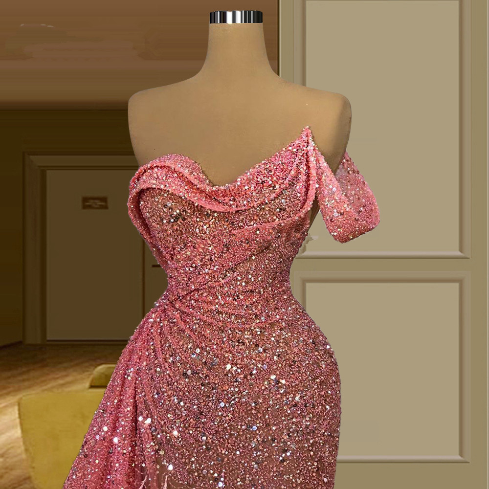 new dubai design prom dresses luxury feather beaded red carpet dress pink long sleeveless evening gowns vestidos de festa