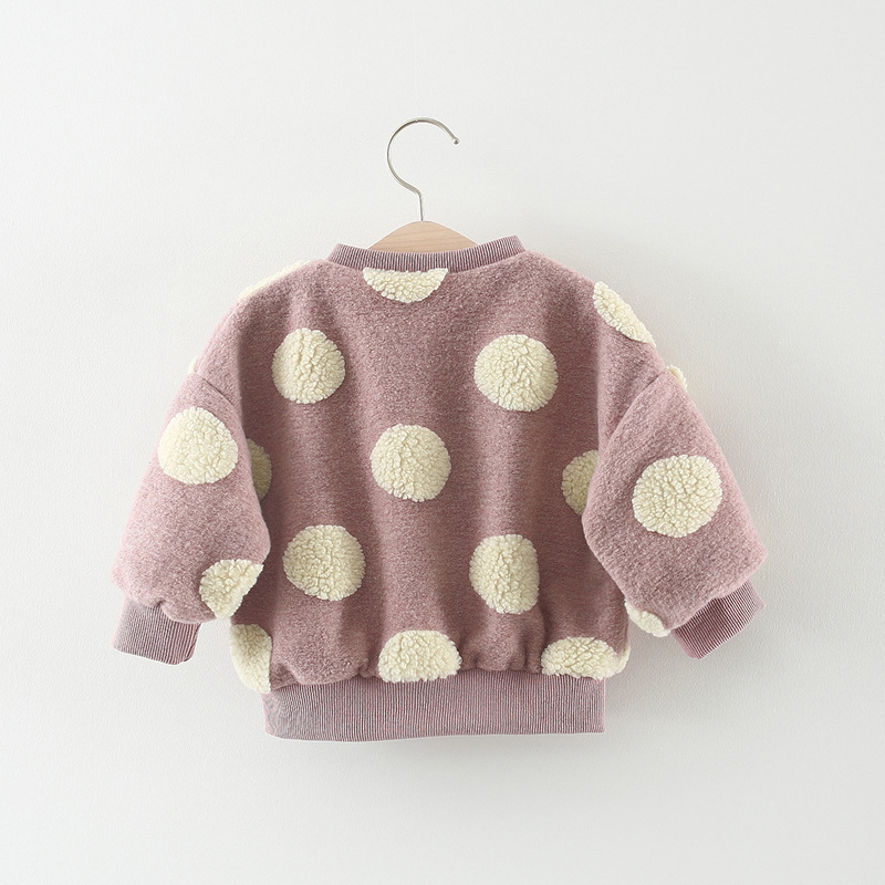Baby Girls Winter Fleece Jacket Round Neck Polka Dots Buttons Long Sleeve Coat Outerwear Toddler Girl Coat Baby Winter Clothing1