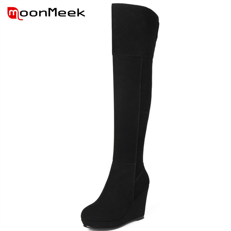MoonMeek hot sale 2020 elegant cow suede leather boots woman winter over the knee boots ladies popular wedges thigh high, Black
MoonMeek hot sale 2020 elegant cow suede leather boots woman winter over the knee boots ladies popular wedges thigh high, Black