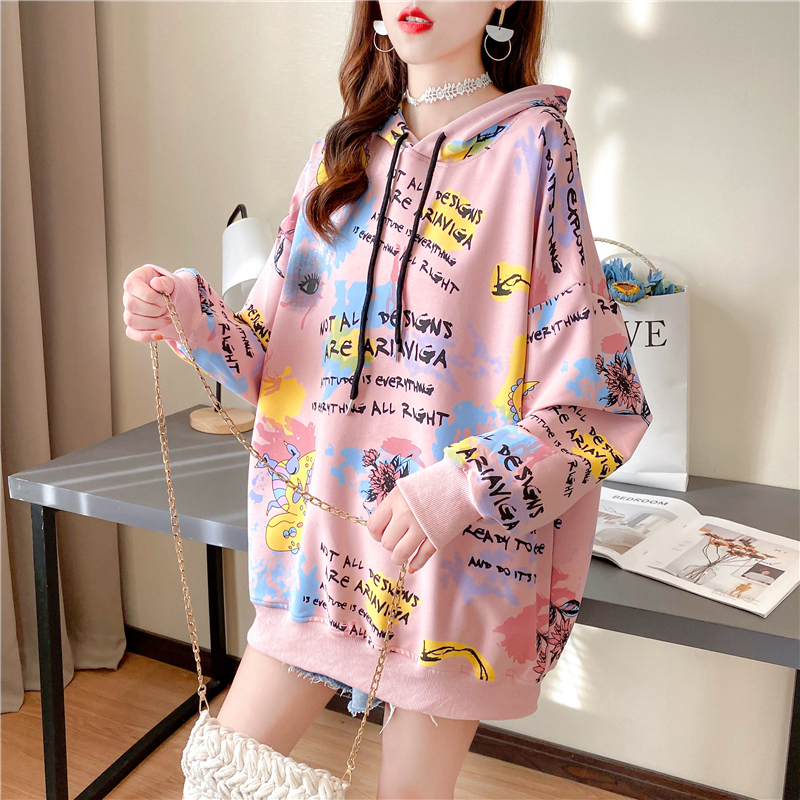 Cotton autumn digital cartoon print thin sweatshirt women drop shoulder long-sleeved top loose hooded streetwear trend, Picture color
Cotton autumn digital cartoon print thin sweatshirt women drop shoulder long-sleeved top loose hooded streetwear trend, Picture color