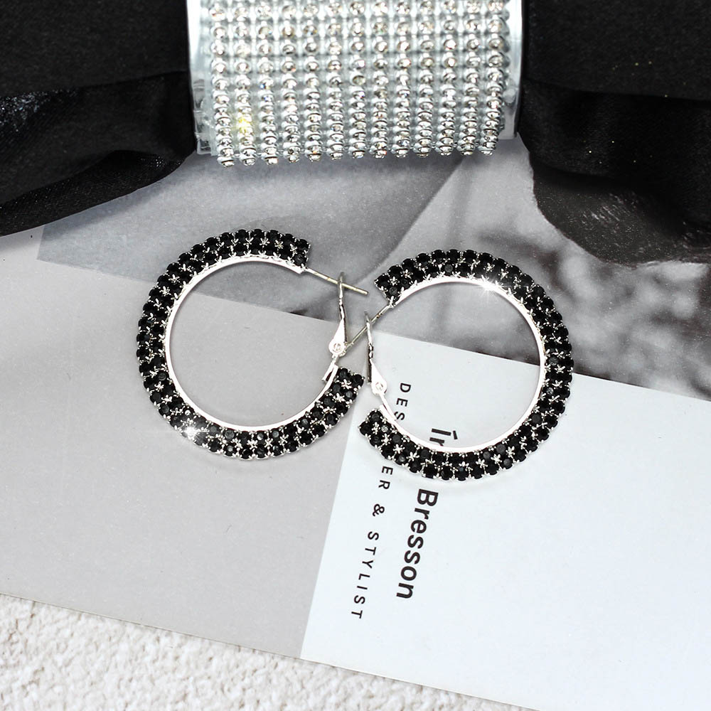 New Double Diamond Earrings for Women Gold Round C Geometric Rhinestone Statement Earring Metal Earring Fashion Jewelry