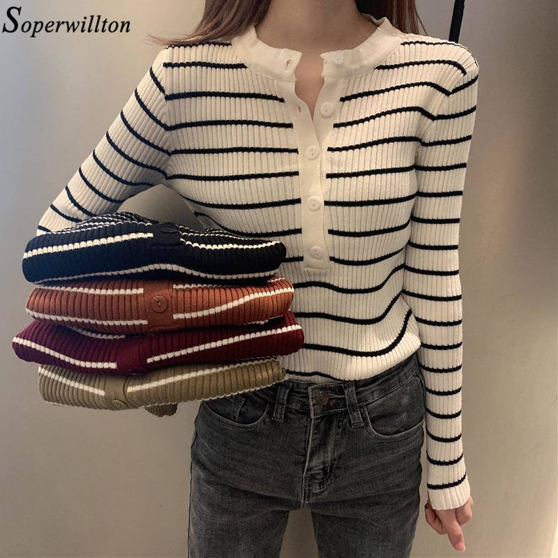 Women Crop Top Long Sleeve T Shirt Striped Short Sexy T-shirt Feminina Knitted Tshirt Streetwear Female Clothes Black T1