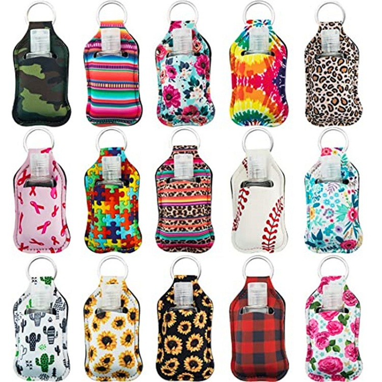 229 Styles Neoprene Hand Sanitizer Bottle Holder Keychain Bags 30ml Hand Sanitizer Bottle Wristlet Keychain Chapstick Holder