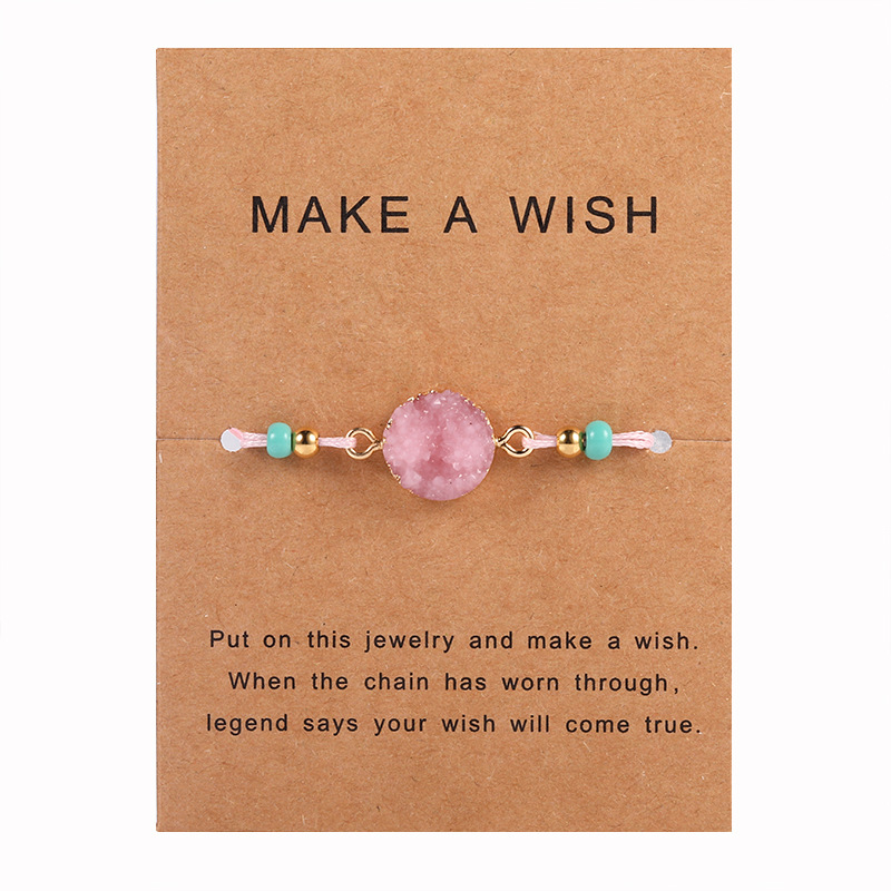 Fashion Druzy Resin Stone Bracelet Make a Wish Card Wax Rope Braided Bracelets Womens Korean Jewelry Gift