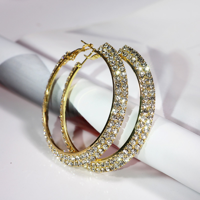 30-70mm Fashion Double Rows Crystal Rhinestone Big Circle Round Womens Party Hoop Earrings Basketball Wives Loop Earings Gift
30-70mm Fashion Double Rows Crystal Rhinestone Big Circle Round Womens Party Hoop Earrings Basketball Wives Loop Earings Gift