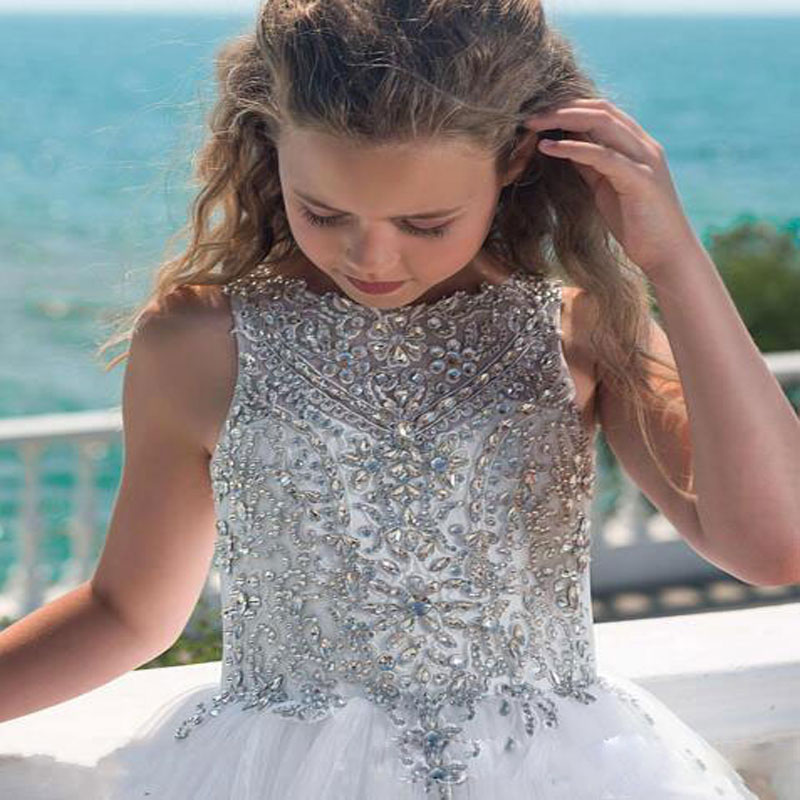 Rhie wer Dresses For Wedding Sleeveless Beading A e Kids Formal Wear knee Length Multilayer Girls Pageant Dress
