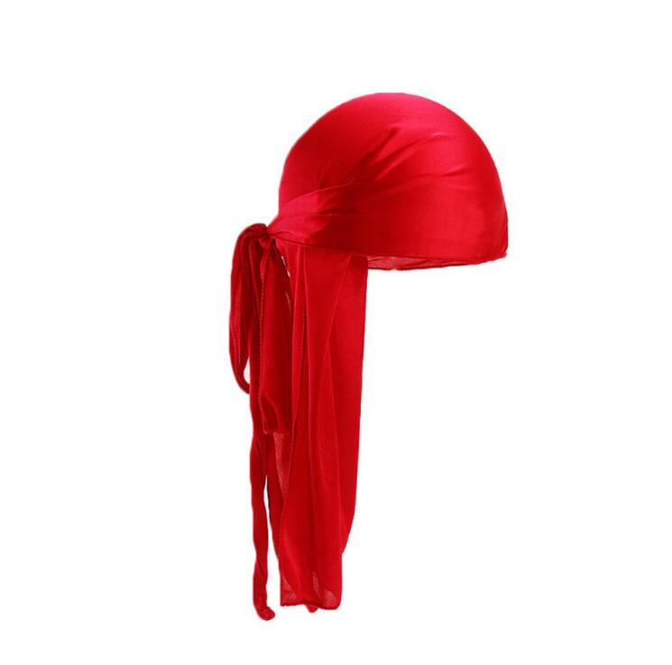 New Unisex Long Silk Satin Breathable Turban Hat Wigs Doo Durag Biker Headwrap Chemo Cap Pirate Hat Men Hair Accessories GD584