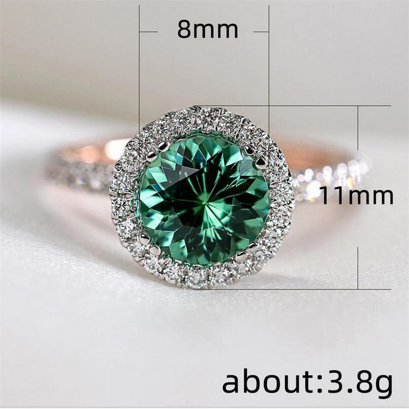 CZ Ring - Sterling Sier & Rose Gold Filled Round Cut Emerald Ring, Size 6-10, Elegant Crown Design for Women's Wedding Party Free shipping
