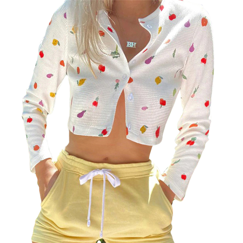 2020 New Fashion Women Bandage Low Cut Crop Top Long Sleeve Shirt Casual Crop Fruit Floral Print Slim Button shirt, As pic
2020 New Fashion Women Bandage Low Cut Crop Top Long Sleeve Shirt Casual Crop Fruit Floral Print Slim Button shirt, As pic