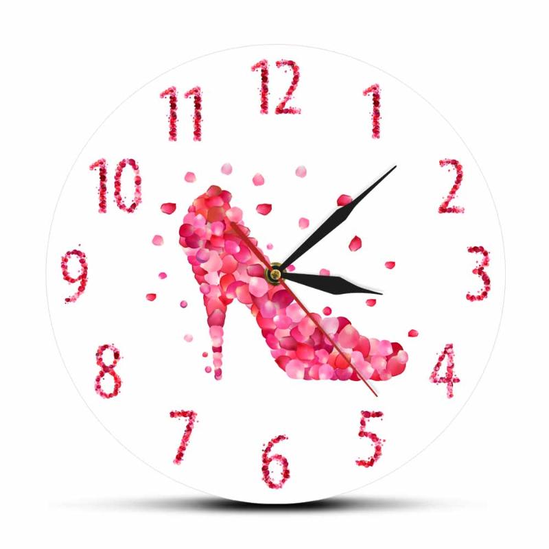 Pink Rose Petal Style High Heels Shoe Silent Wall Clock Pink Fashion Wall Art Woman Bedroom Girly Home Decor Hanging Watch 
Pink Rose Petal Style High Heels Shoe Silent Wall Clock Pink Fashion Wall Art Woman Bedroom Girly Home Decor Hanging Watch