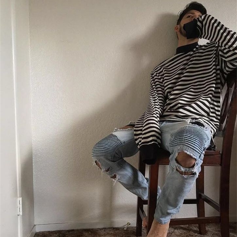 Fashion Men's Oversized Hoodies Plus Size Street White Black Striped Loose Baggy Hoody Long Sleeve Sweatshirt For Hipster 200923