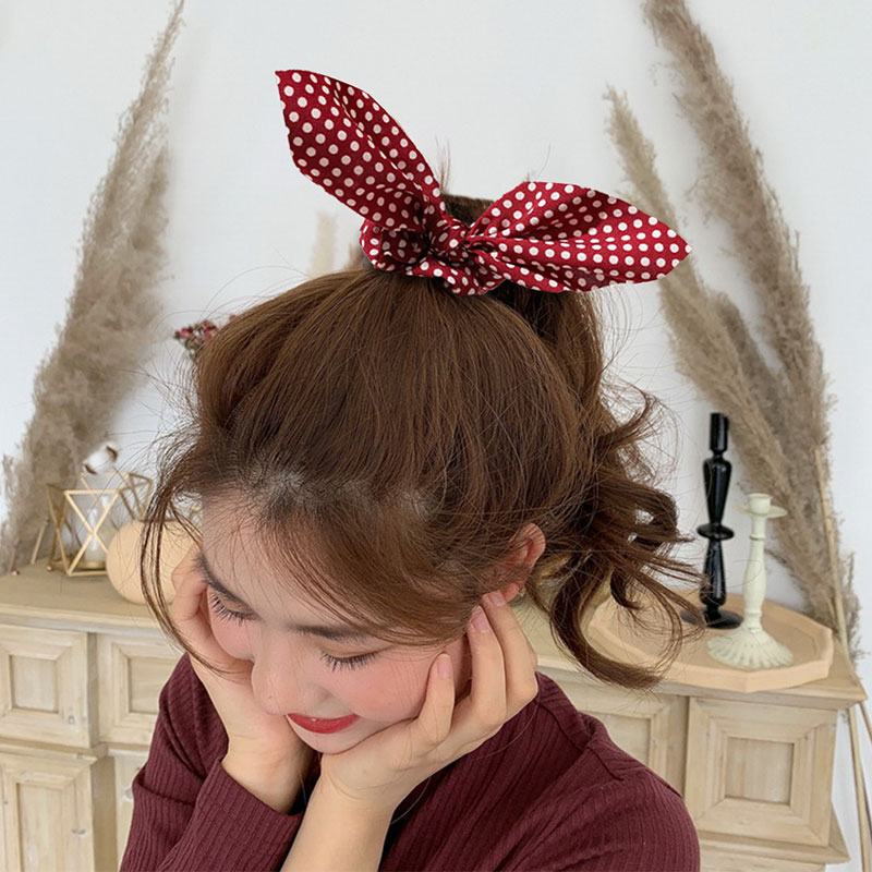 Vintage Striped Dot Print Hair Scrunchies Elastic Hair Bands Girls Ponytail Holder Bunny Ears Rubber Bands Hair Ties accessories