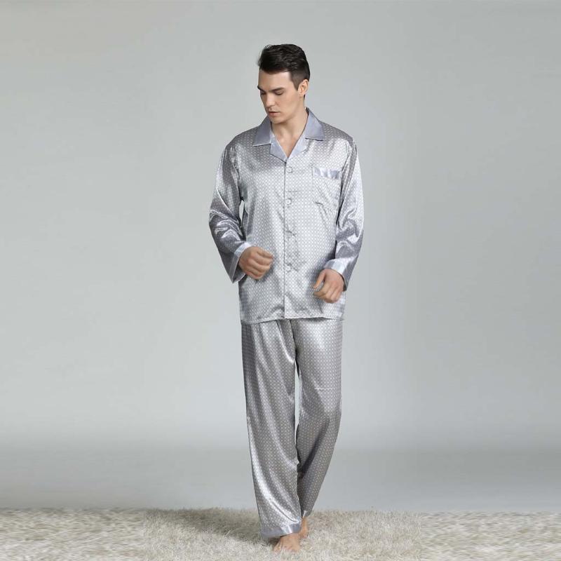 Men's Sleepwear Stylish Bar Spring Summer Autumn Men Satin Silk Pyjamas Sets Of T-shirt & Shorts Male Pijama Leisure Home Clothing