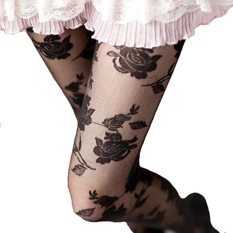 Socks & Hosiery Sexy Rose Tights Women Collant Femme Thin Sheer Pantyhose Hollow Out Tattoo Medias Fantaisie