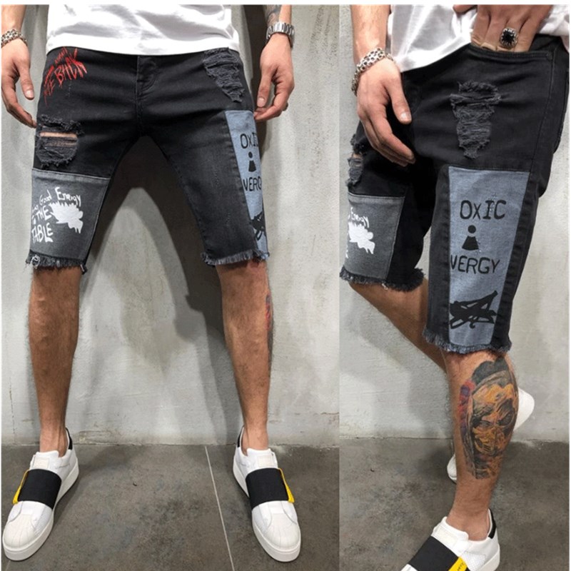 Summer New Men' Stretch Short Jeans Fashion Casual Slim Fit jogging pants High Quality Elastic Badge Broken Hole Denim Shorts, Black
Summer New Men' Stretch Short Jeans Fashion Casual Slim Fit jogging pants High Quality Elastic Badge Broken Hole Denim Shorts, Black