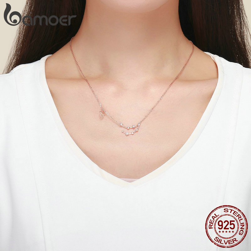 Real 925 Sterling Silver Crystal Taurus Capricorn Scorpio Twelve Pendant Necklaces Women Wedding Jewelry Y200810