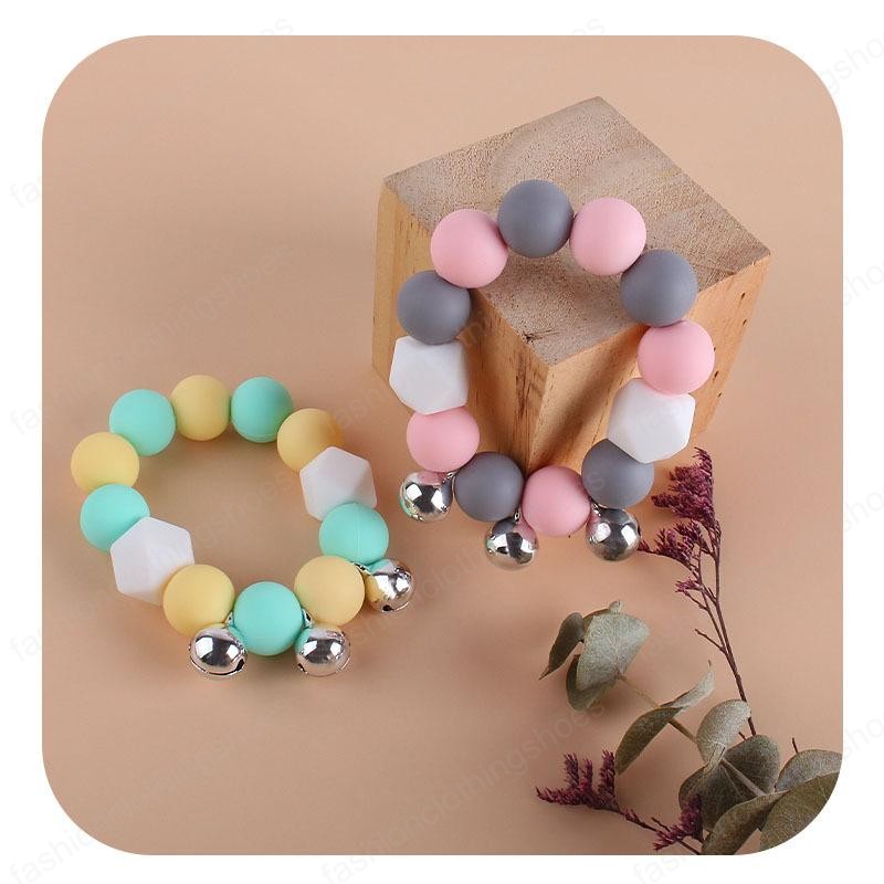 Baby Bell Toy Teethers Toddlers Boy Girls Bell Silicone Bead Teething Bracelet Baby Teething Stick