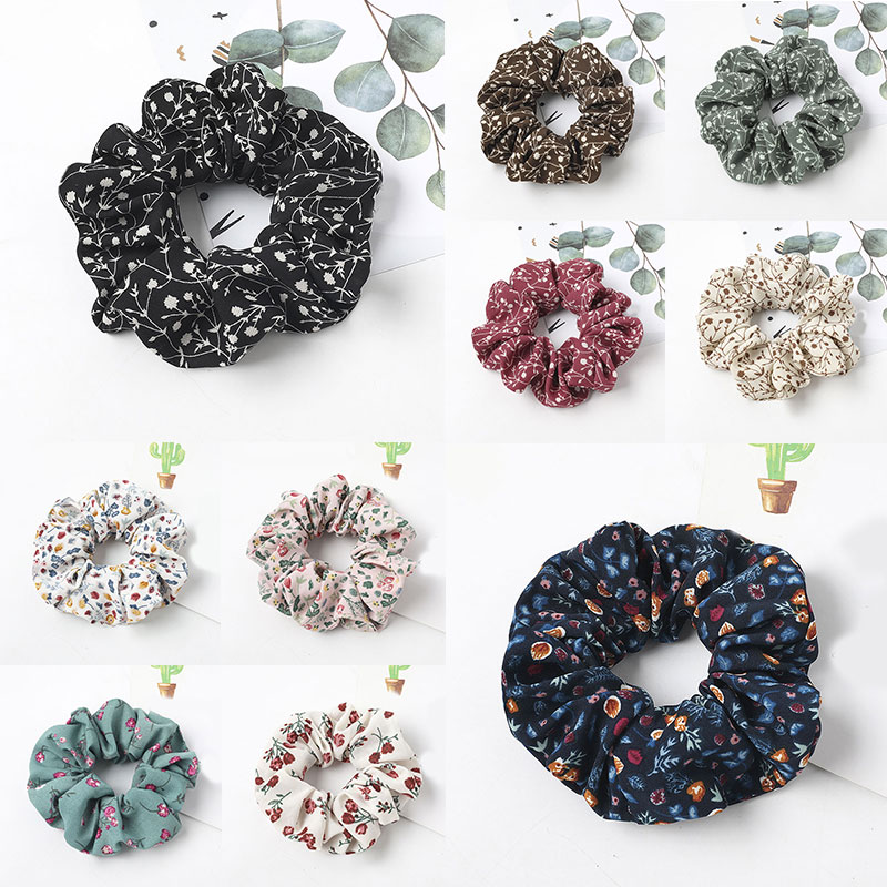 Vintage Print Hair Scrunchies Ladies Chiffon Scrunchie Women Elastic Hair Bands Girls Headwear Floral Hair ties accessories
