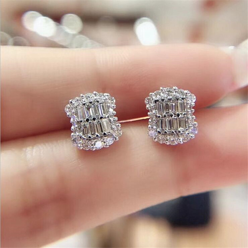 2020 New Arrival Luxury Jewelry Sparkling 925 Sterling Silver Princess Cut White Topaz CZ Diamond Gemstones Popular Women Stud Earring Gift