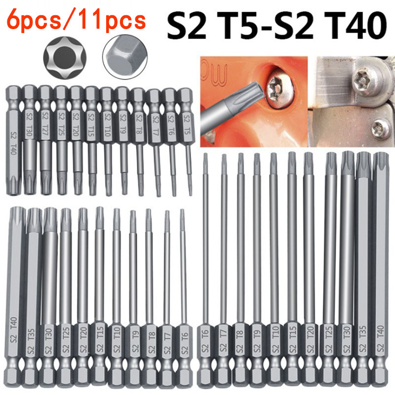 Plum blossom hollow batch head 11/6pcs 50/75/100mm* t5-t40 peeling batch head set set
Plum blossom hollow batch head 11/6pcs 50/75/100mm* t5-t40 peeling batch head set set