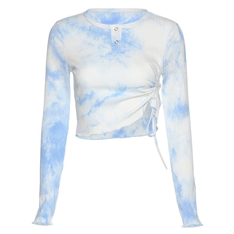 Wome Long Sleeve Ribbed Drawstring Slim Crop Top Gradient Tie-Dye Button T-Shirt X4YC, As pic
Wome Long Sleeve Ribbed Drawstring Slim Crop Top Gradient Tie-Dye Button T-Shirt X4YC, As pic