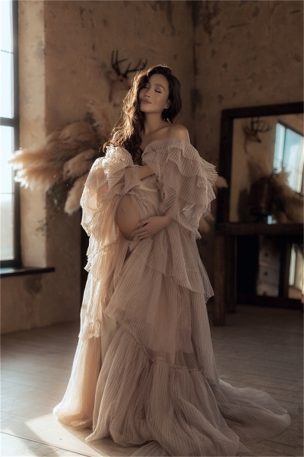 Champagne Illusion Ruffles Photoshoot Dress Pregnant Women Winter Kimono Party Prom Sleepwear Bathrobe Sheer Nightgown Robe Shawel