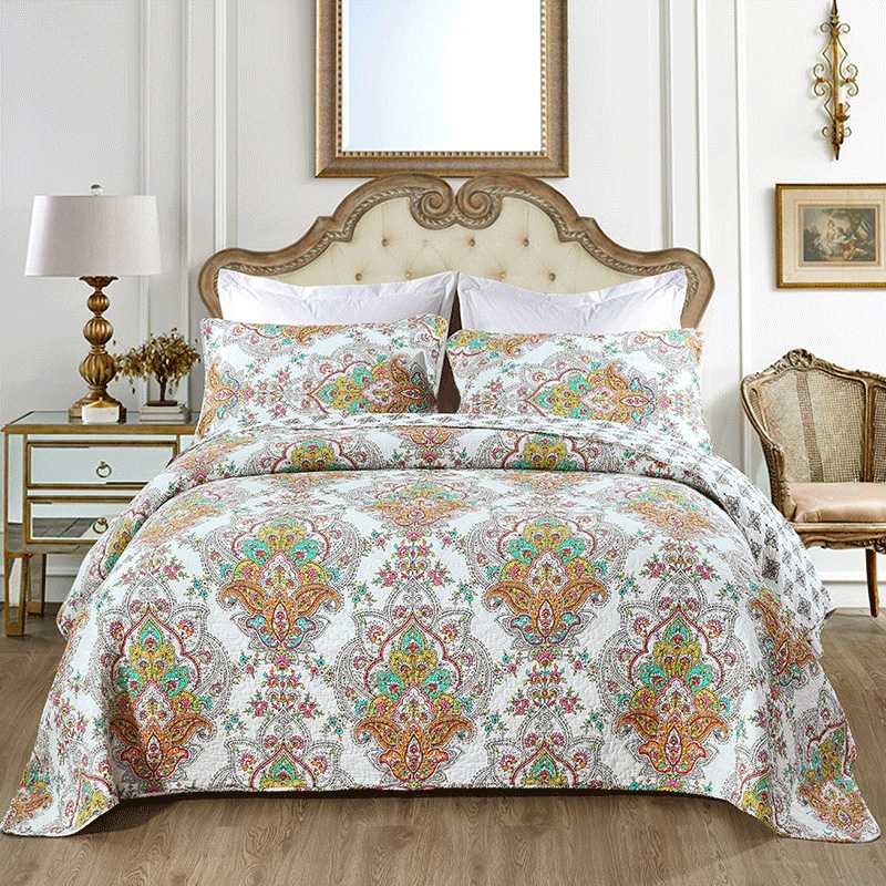 

CHAUSUB Printed Quilt Set 3pcs Quilted Bedspread American Style Washed Cotton Quilts Bed Cover Sheets  Queen Size Coverlets, As picture