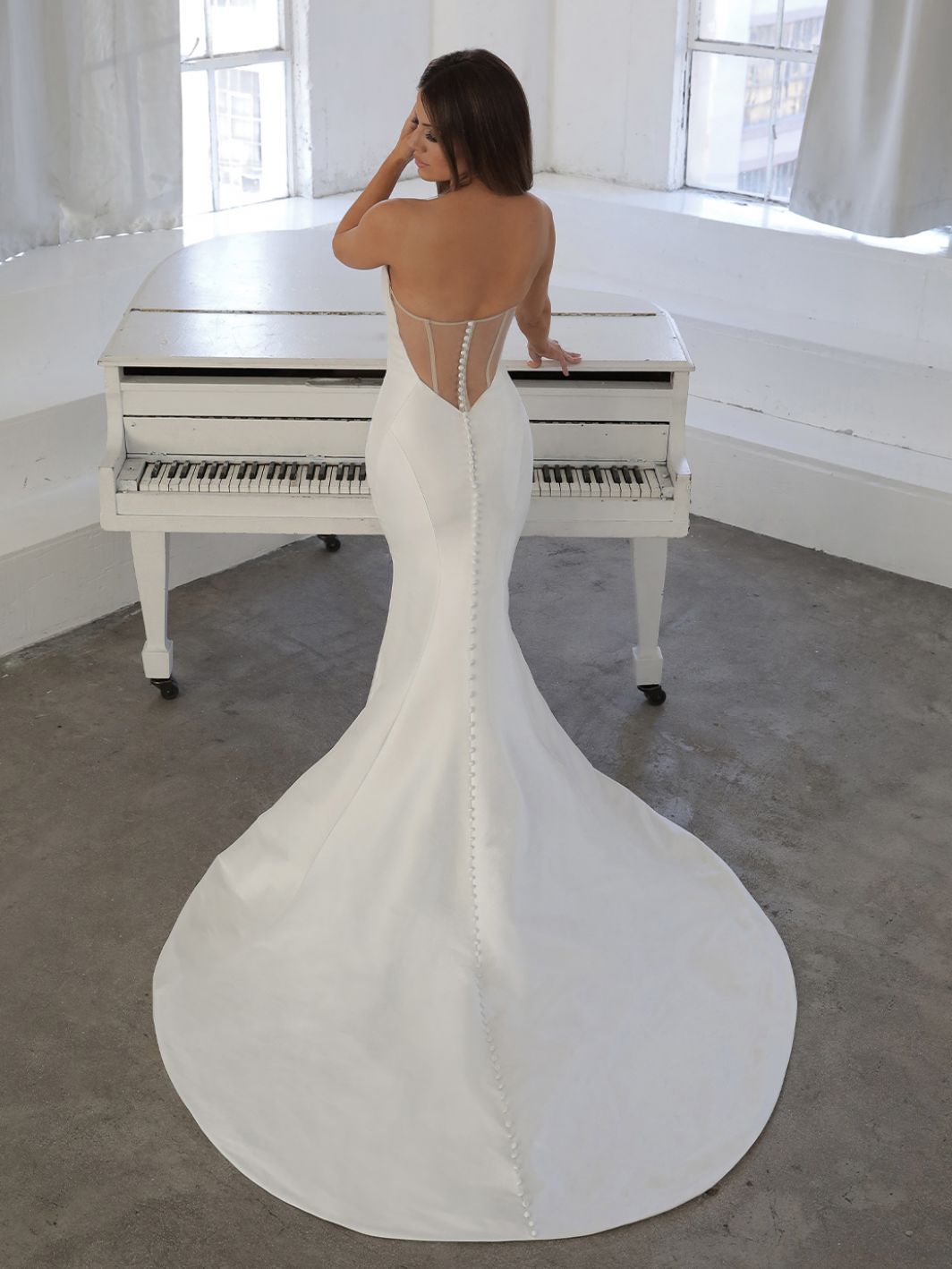 Mermaid Ivory Lace Wedding Dresses With Detachable Train Strapless Neck Bridal Gowns Plus Size Covered Buttons Back Robe De Mari E