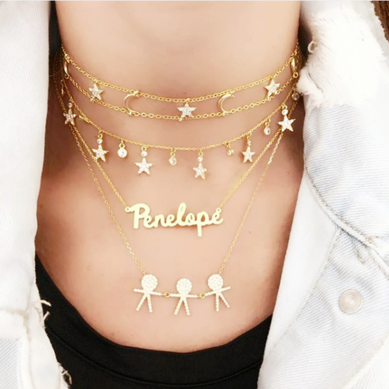2020 Fashion Moon Star charm Choker Necklace Gold Color double Chain custom Collar Necklace For Women Party wedding Jewelry elf
2020 Fashion Moon Star charm Choker Necklace Gold Color double Chain custom Collar Necklace For Women Party wedding Jewelry elf
