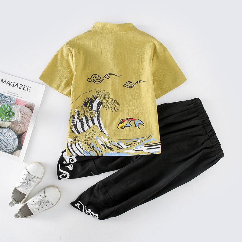 Kids Clothes Boys Chinese Painting Tee Shirt & Pants Teen Summer Clothing Set 4 5 6 7 8 9 10 11 12 13 Year Old Boy Clothes Set