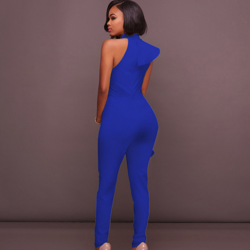 Elegant Ruffles women jumpsuits 2020 summer sleeveless black blue white long pencil pant bodycon tunic bandage rompers overalls