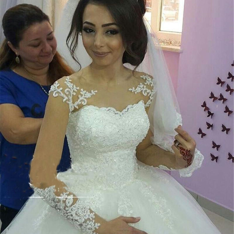 Modest Plus Size Ball Gown Wedding Dress Lace Long Sleeve Sequined Victorian Arabic African Robe De Soriee Bridal Gown