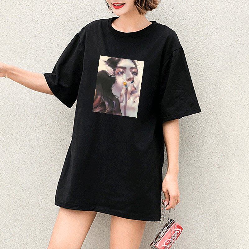 New DIY T-Shirts Girls Fashion Casual T-Shirts with A Smoking Girl Pattern Fashion Simple Styles Short Sleeves Breathable Comfortable Tops, Black
New DIY T-Shirts Girls Fashion Casual T-Shirts with A Smoking Girl Pattern Fashion Simple Styles Short Sleeves Breathable Comfortable Tops, Black