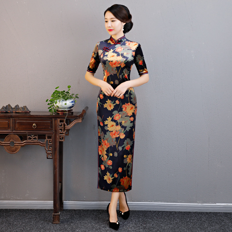 Velvet Cheongsam Long-Sleeved Mid-Sleeved Women'S Tang Costume Cheongsam National Style Lady Long Silk Evening Dress Qipao
Velvet Cheongsam Long-Sleeved Mid-Sleeved Women'S Tang Costume Cheongsam National Style Lady Long Silk Evening Dress Qipao
