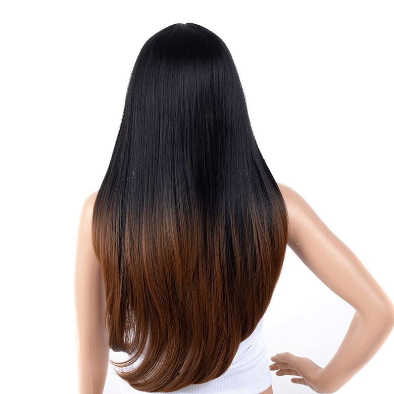 Fashion long straight women's Ombre Black to Brown Hair wig