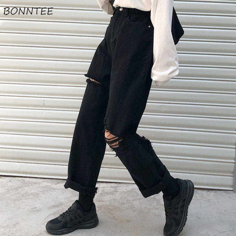 Jeans Women Summer Vintage Chic Distressed Hole Black High Waist Femme Straight Trousers Harajuku All-match Korean Girls Street, A black 
Jeans Women Summer Vintage Chic Distressed Hole Black High Waist Femme Straight Trousers Harajuku All-match Korean Girls Street, A black